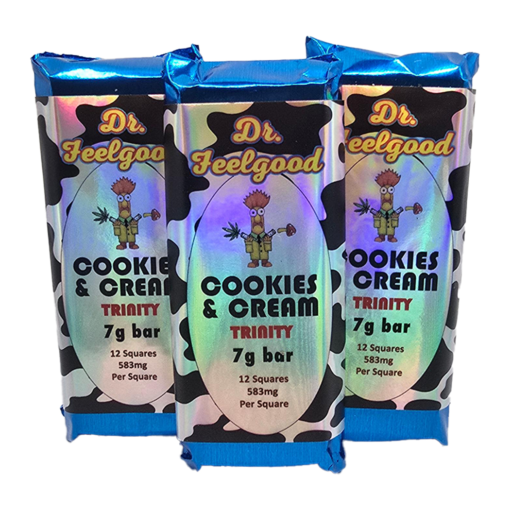Dr FeelGood Cookies and Cream Milk Chocolate Psilocybin Trinity Bar